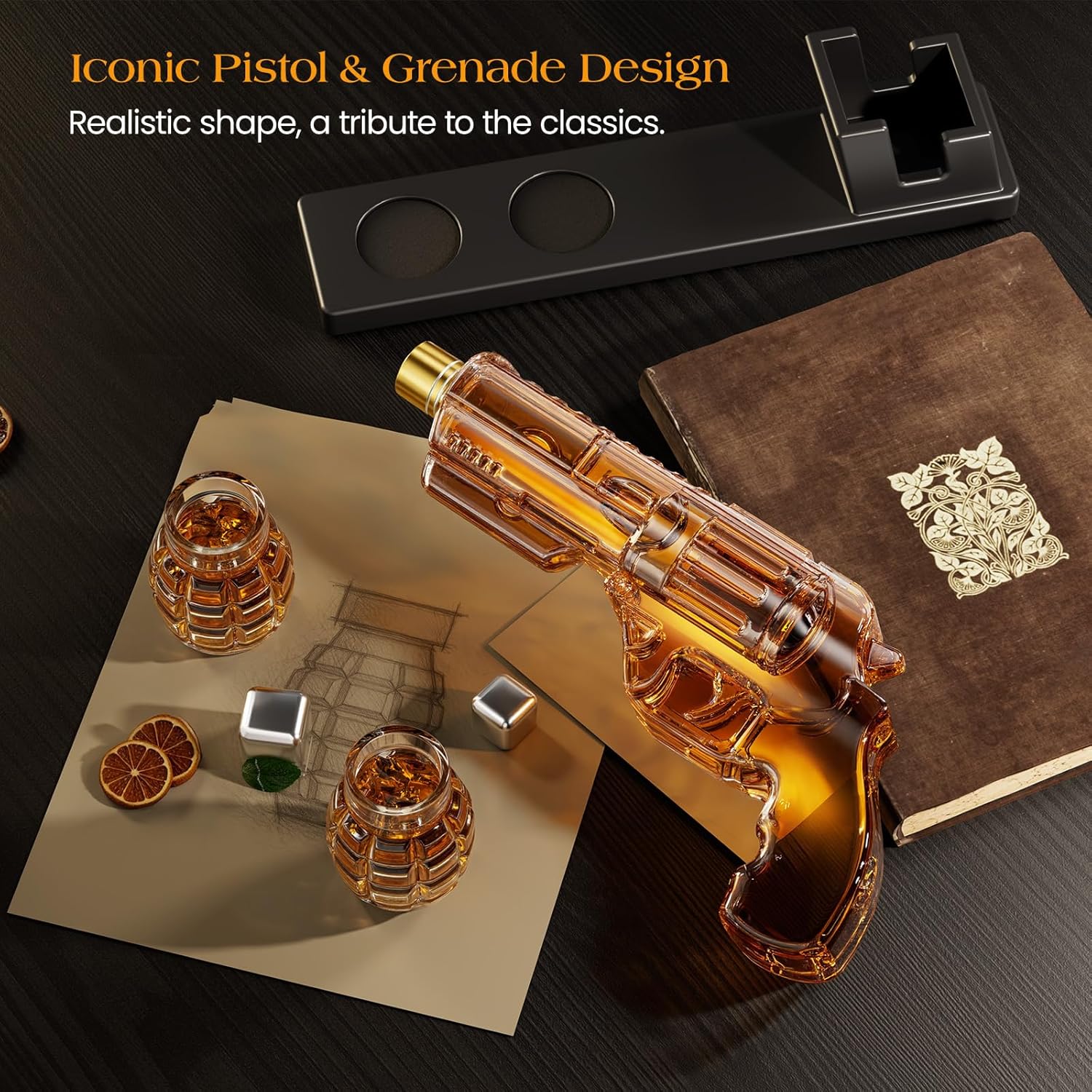 Kollea Whiskey Decanter Set with Grenade Shot Glasses